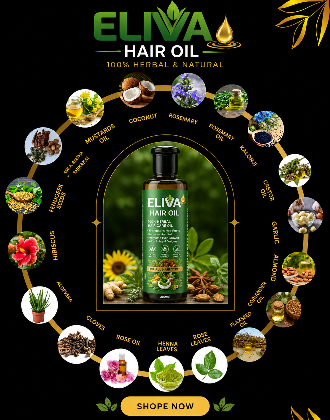 Eliva Herbal Hair Oil – 100% Natural Growth Formula
